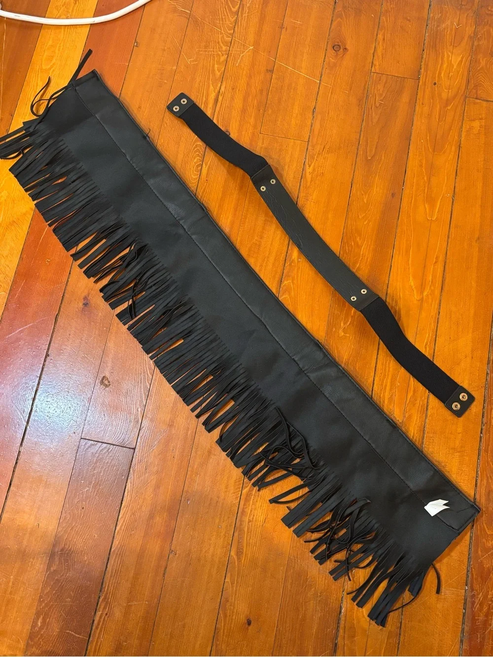 Black Fringe Hip Belt Gold Metal Goth Western Cowgirl Costume